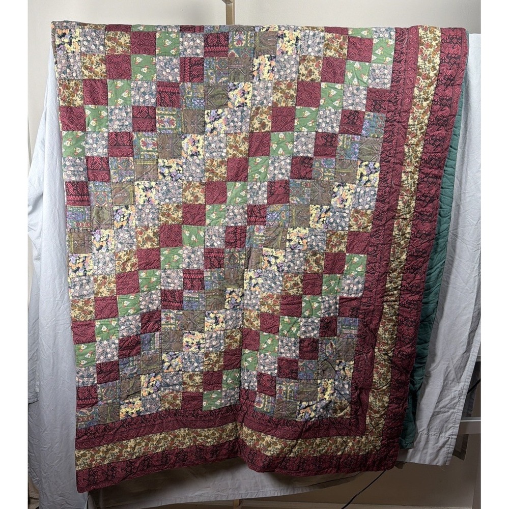 Vintage Handmade Patchwork Quilt 76x88 Cottage Farmhouse Country Colorful Throw